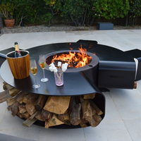 Cheminée d'extérieur sans fumée Foyer Corten avec support de rangement en bois Fournitures de jardin en métal