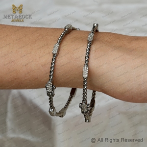 Bracelet en argent oxydé 925 fait à la main pavé diamant ouvrable bracelet bijoux nouveau Design personnaliser bracelet bijoux - Product Image 2