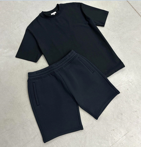 Ensemble de t-shirts et shorts en coton respirant d'été personnalisable pour hommes vente en gros de tissus épais et doux tissage tricoté décontracté - Product Image 3