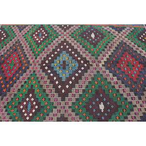 Tapis turc vintage 5,7 x 10,3 pieds, grand tapis, tapis abstrait vert Kilim - Product Image 5