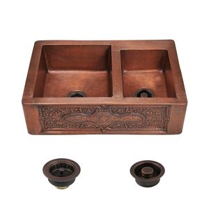 Évier de cuisine en cuivre martelé de ferme moderne avec tablier élégant pour la rénovation intérieure de la cuisine rustique - Product Image 4