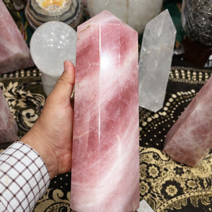 Grande tour en quartz rose naturel, obélisque en cristal rose, gravé, écologique, de haute qualité, pierre de guérison, générateur, décoratif - Product Image 3