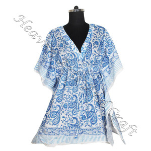 Nouvelle arrivée 2024 indien main bloc imprimé caftan Robe KFCS064 Robe d'été Kimono vacances coupe ample Robe vêtements pour femmes - Product Image 1