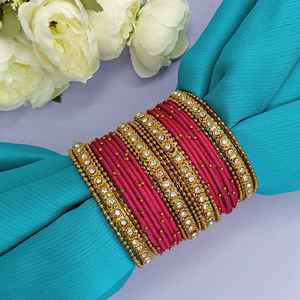 Joyería de moda indio Bollywood chapado en oro cristal con cuentas hilo de seda pulsera brazalete conjunto - Product Image 2