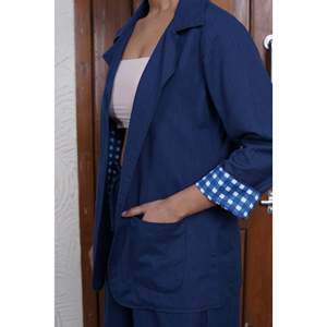 Conjunto de Blazer Azul Rey, Estilo Casual de Oficina para Mujer con Decoración de Botones - Product Image 1
