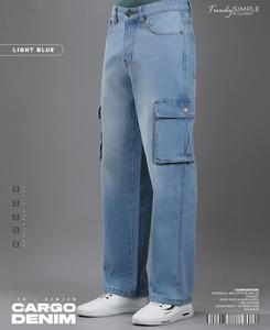 ZY Streetwear Logo personnalisé broderie hommes Baggy Denim pantalon lavé multi-poches décontracté blanc ample Hip Hop hiver hommes Cargo - Product Image 2