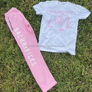 Haute qualité imprimé haute rue décontracté respirant 100% coton biologique Logo personnalisé hommes été Shorts ensemble 2 pièces ensemble court - Product Image 4