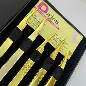 Pinzas de extensión de pestañas de acero inoxidable dorado personalizadas con etiqueta privada, certificado CE con punta fina para pestañas de volumen - Product Image 2
