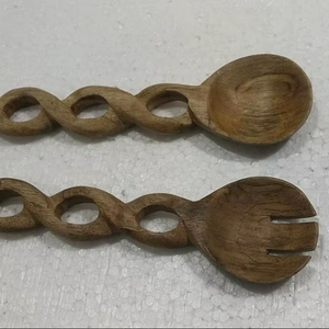 Juego de 2 piezas de cuchara de madera de mango y servidor de guarniciones, hecho a mano con calidad premium - Product Image 1