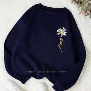 Sudadera de gran tamaño con cuello redondo de lana de algodón, sudadera bordada con hombros caídos y cuello redondo para fabricantes de ropa de mujer - Product Image 2