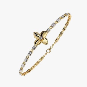 Pulsera de tenis con forma de flor de diamante cortado en oro amarillo de 18 quilates Brazaletes y pulseras elegantes de moissanita para ella - Product Image 1