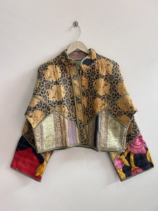 Quilted <b>Kantha</b> Handmade Vintage <b>Jacket</b> Reversible Crop Kiara Cut <b>Jacket</b> - Product Image 2