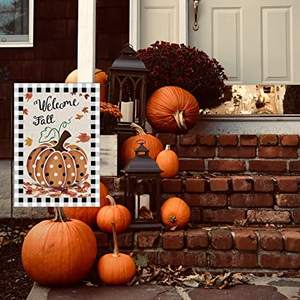 Lot de 2 drapeaux de jardin à thème citrouille d'automne, 12x18 pouces, double face, pour l'extérieur, décorations de bienvenue d'automne, bannière saisonnière style ferme USA TOP - Product Image 1