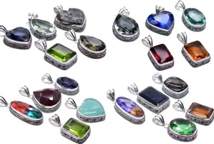 Vente en gros de pendentifs grenat en plaqué argent sterling 925 de style vintage assortis prêts à expédier lot de bijoux en laiton pour les fêtes - Product Image 3