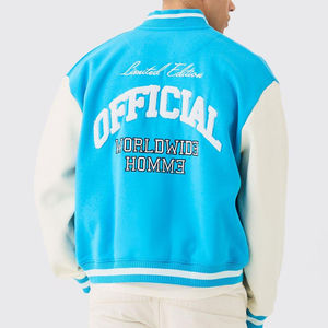 Chaqueta de bombardero de hombre con logotipo personalizado con cuello levantado Vintage APLIQUE DE GRAN TAMAÑO JERSEY Diseño deportivo de béisbol - Product Image 2