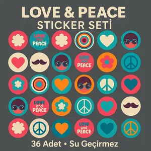 ชุดสติกเกอร์ฮิปปี้เรโทร 36 ชิ้น กันน้ำ ผลิตจาก PVC และไวนิล สไตล์การ์ตูน ลายสันติภาพและความรัก สติกเกอร์ตกแต่งสุดพิเศษ - Product Image 2