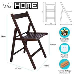 WELL HOME FURNITURE & DECORATION Lot de 4 chaises de jardin BAS en bois de hêtre avec finition Wengé - Product Image 2