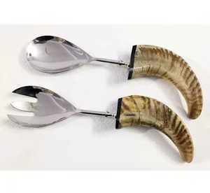 Serveur à salade en acier inoxydable à poignée peinte en noir avec couteau cuillère à fourchette à poisson cuillère à salade couverts de cuisine - Product Image 2