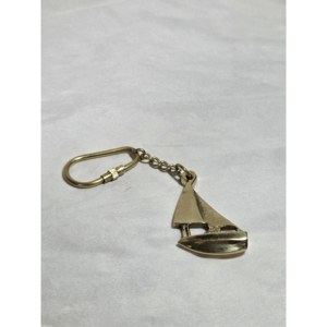 Vintage Solid Brass Sailboat <b>Keychain</b> the Voyager's Keepsake with <b>Leather</b> Wood Crystal Metal Accessories - Product Image 5