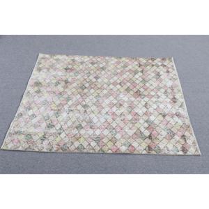 พรมวินเทจตุรกีขนาดเล็ก 3.4x4.3 ฟุต สีชมพู พรมขนสัตว์สีพื้น - Product Image 3