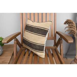 Tapis en laine Kilim beige 16x16 pouces Technique tissée d'oreiller à motifs vintage rustique - Product Image 3