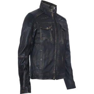 Compre Chaqueta de Cuero Estilo Motero a Precio de Fábrica, Cuello Alto, Cierre de Cremallera, Estilo Moto, para Otoño, Corte Regular, Color Negro Sólido - Product Image 2