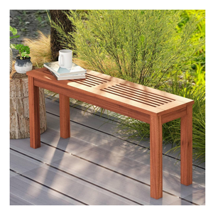 Minh Phuoc Furniture Modern Acacia Wood & <b>Metal</b> Eco-Friendly Outdoor Dining <b>Bench</b> for 2 Patio & Garden Backless - Product Image 2