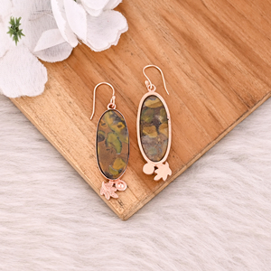 Nouveauté Boucles d'oreilles pendantes en pierre de jaspe fruitée bohème, vente chaude, plaqué or rose en laiton, pour femmes, cadeaux, bijoux - Product Image 4