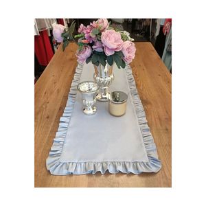 Elegant 40x130cm White Ruffled <b>Table</b> <b>Runner</b> Shabby Chic Decorative <b>Dining</b> <b>Table</b> Accessory Woven Cotton Washable Machine Wash for - Product Image 3