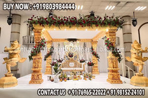 Mandap Dorado Tallado para Bodas Indias, Decoración Deslumbrante para Mandap de Boda, Mandap Grande, Decoración para Bodas Indias, Fibra Duradera - Product Image 2