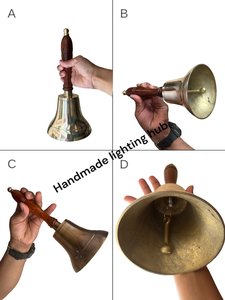 กระดิ่งทองเหลืองขนาดใหญ่แบบดั้งเดิมสำหรับงานแต่งงานและงานสังสรรค์ดีไซน์แบบดั้งเดิมพร้อมด้วยด้ามจับไม้ - Product Image 6