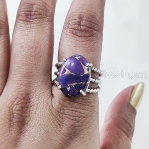 Anillo de mujer Natural púrpura cobre turquesa piedra preciosa diciembre piedra natal 3 banda trenzada joyería gitana anillo de Plata de Ley 925 - Product Image 4