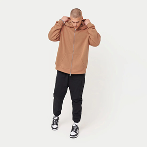 2025 100% coton Polyester moutarde marron surdimensionné à capuche hiver Zip-avant Style kangourou poches côtelé ourlet poignets à capuche homme - Product Image 3