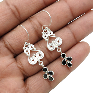 Pendientes colgantes bohemios clásicos de aspecto elegante de Zirconia cúbica negra de Plata de Ley 925 de la mejor calidad de diseño moderno para mujeres y niñas - Product Image 3