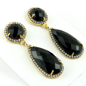 Round Pear Black <b>Onyx</b> White CZ Bohemian Huggie <b>Earrings</b> 925 Sterling Silver Jewelry for Wedding & Anniversary - Product Image 1