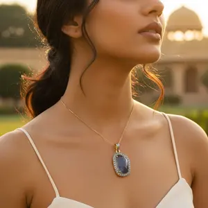 Espléndido colgante de zafiro y diamantes para mujer, joyería fina, regalo - Product Image 2