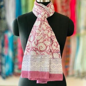 Handmade Natural-Colored <b>Indian</b> Hand Block Printed Cotton Sarong Sanganeri Jaipuri Print Mother's Day Gift Traditional Shawl - Product Image 1