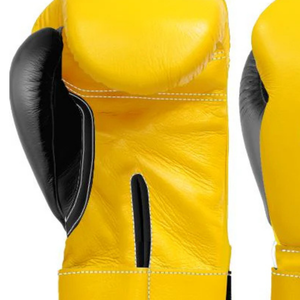 Guantes de Boxeo Profesionales de Cuero Amarillo y Negro con Velcro en la Muñeca, Guantes de Entrenamiento y Sparring para Hombres y Mujeres - Product Image 4