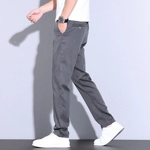 Anxica, pantalones largos informales de verano para hombre, transpirables, finos para Tencel, Color sólido, versátil, pierna recta, Parte delantera plana, de larga duración - Product Image 4