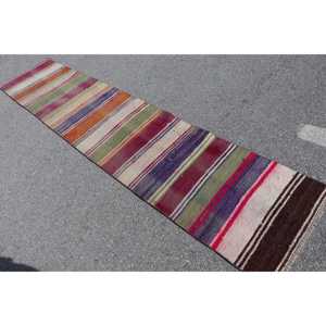 2.1x10.1 ft Vintage Kilim Rug, <b>Red</b> Abstract Turkish <b>Wool</b> Rug - Product Image 4