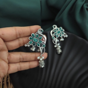 High Quality Traditional Jhumki Style Oxidised Peacock Stud Earrings Geometric Pattern <b>Indian</b> Supplier Wholesale Jewelry - Product Image 4