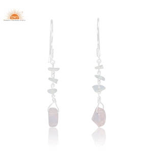 Best Design Sterling <b>Silver</b> Dangle <b>Earrings</b> Natural Rainbow Moonstone Rose Quartz Gemstone Custom Shape Women's Wedding Jewelry - Product Image 4