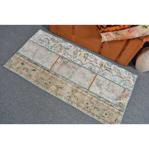 Alfombra Vintage de 2.1x4.1 pies, Alfombra Turca, Alfombra de Lana con Diseño Floral Azul - Product Image 3