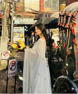 Designer <b>Silk</b> Party Wear Gown Plazzo and Dupatta - Product Image 3