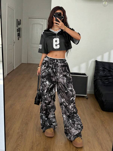 Maillot de football américain en maille noire pour femme, col en V, numéro 9 imprimé, haut streetwear surdimensionné - Product Image 6