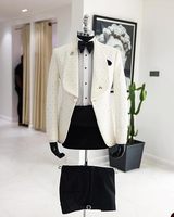 Esmoquin Blanco de Diseñador Bordado a Mano, Chaqueta Jodhpuri Negra Tradicional para Novio, Chaqueta Jodhpuri India para Boda, Traje para Hombre