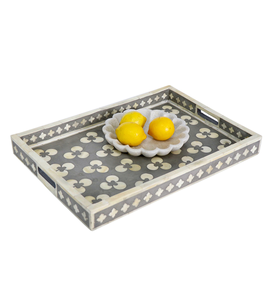 Bandeja para servir con incrustaciones de hueso, diseño de flores de Color marrón, artesanías 100%, Bandejas para servir con incrustaciones de hueso de alta calidad - Product Image 2