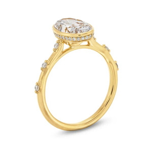 Bague de fiançailles ovale avec diamant de taille ronde Set de lunette Solitaire avec bague d'accent pour femme Rose jaune et or blanc-DS0522 - Product Image 2