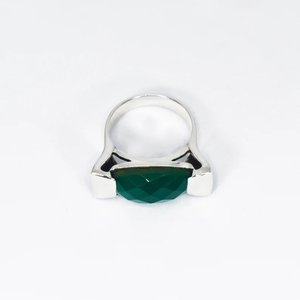 925 Sterling Silver Handmade Half Bezel Setting <b>Cushion</b> Cut Green Onyx Women's Fine Jewelry <b>Ring</b> Factory Direct for Parties - Product Image 2