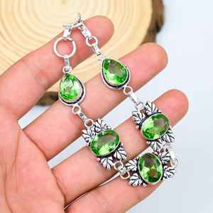 Pulsera de amatista verde fresca bohemia de Plata de Ley 925 hecha a mano ajustable ovalada facetada piedra preciosa boda fiesta cristiana - Product Image 6